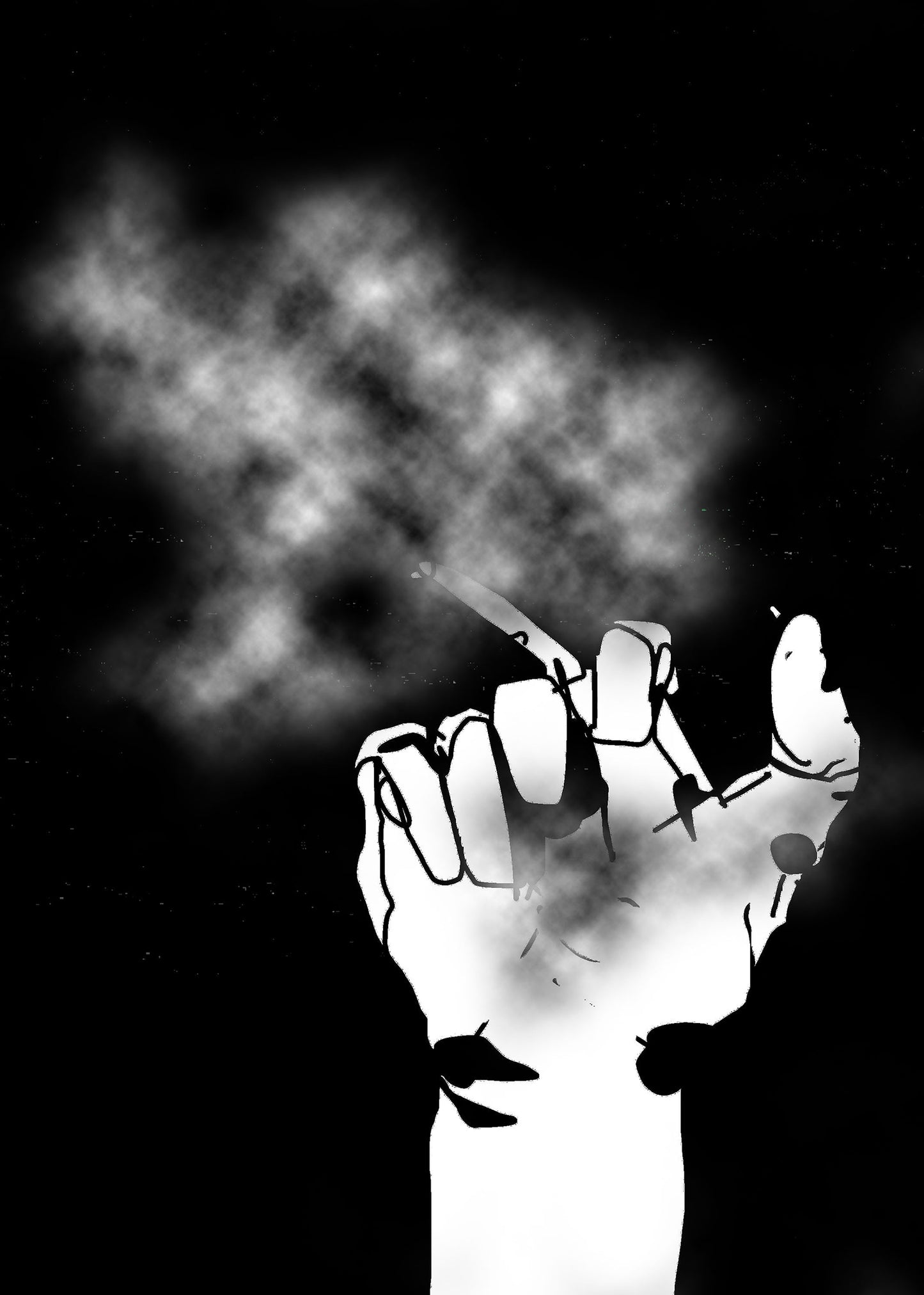 Smoking Hand, Black and White, Drawing print, various sizes